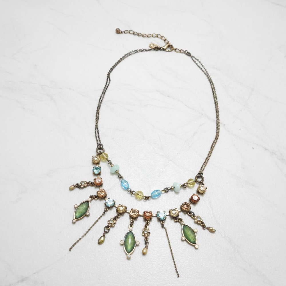 Brass Crystal Necklace A&C Double Layer Horse eye